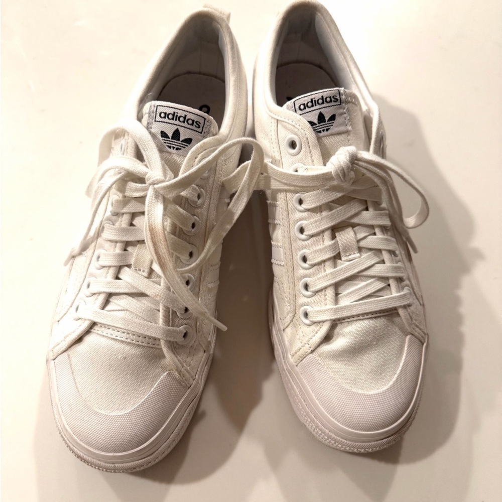 ADIDAS•white Nizza canvas platform lace up sneakers 10 - Picture 9 of 10